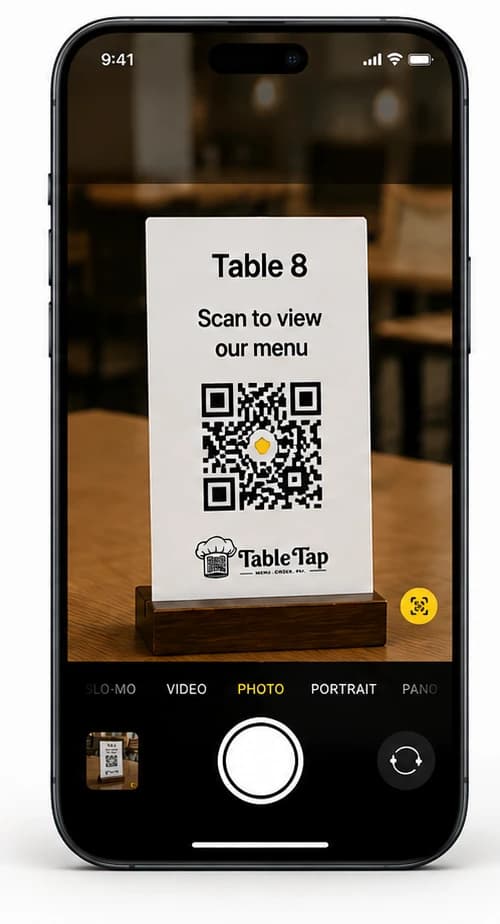 TrayTap QR code scan at a restaurant table