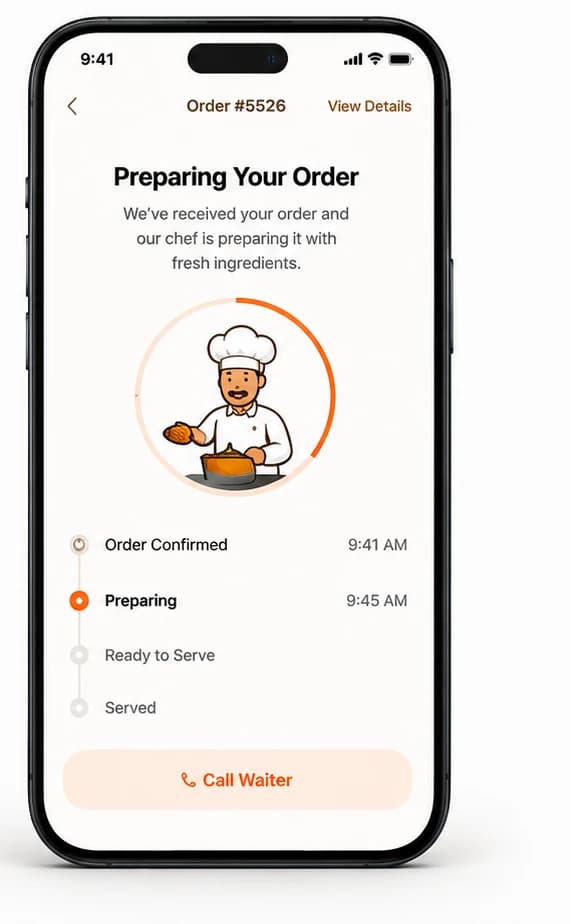 TrayTap order tracking screen showing an order being prepared